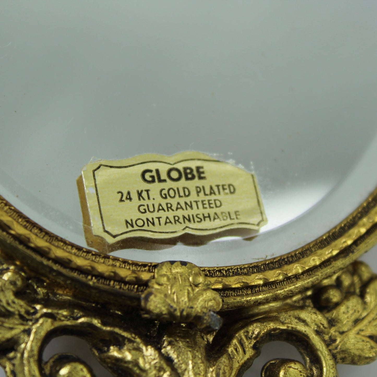 Vintage Globe 1950s Vanity Set Hand Mirror Brush Roccoco 24K Plate very good condition both pcs