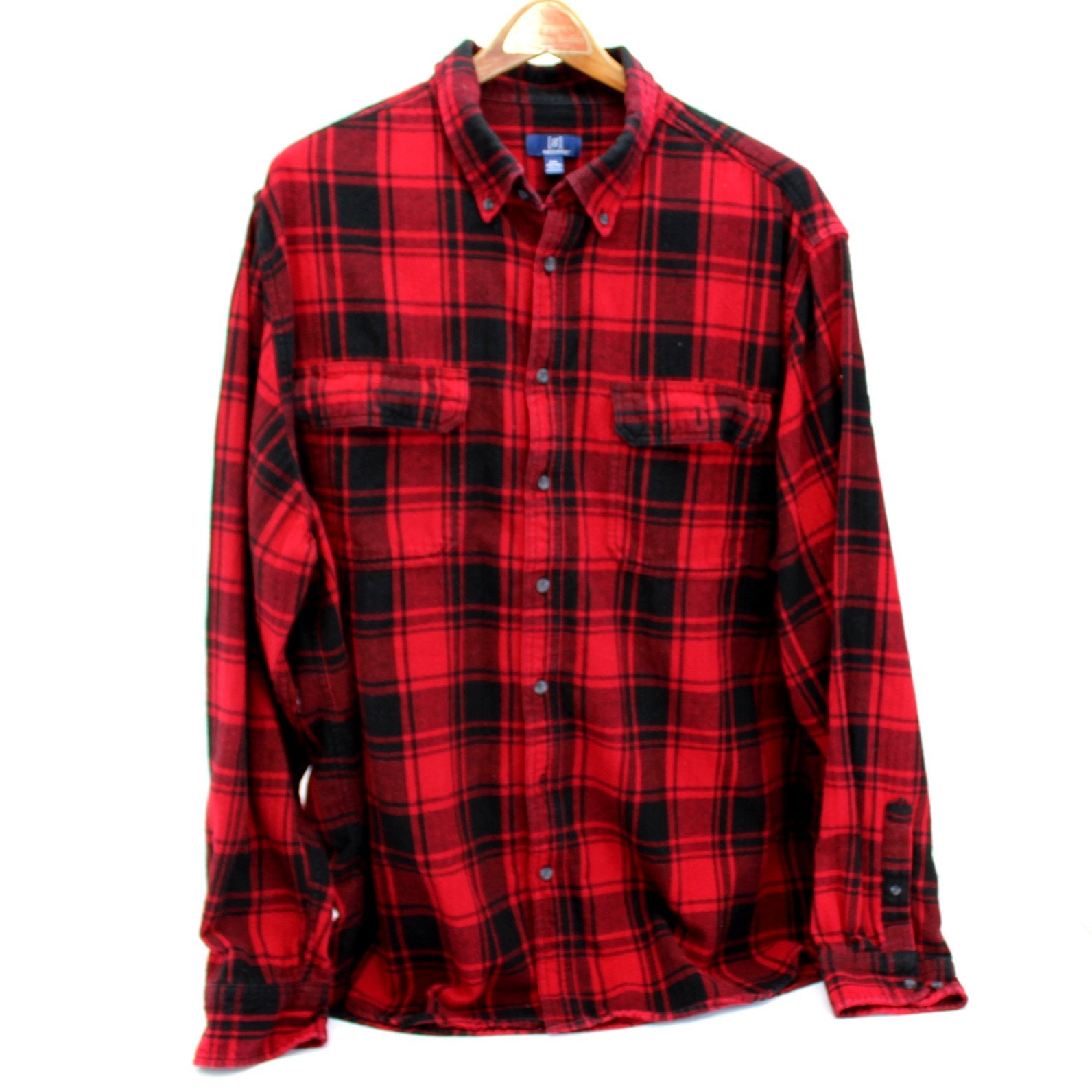 George Cotton Flannel Shirt Long Sleeve 2XL 50/52 Red Black Plaid 