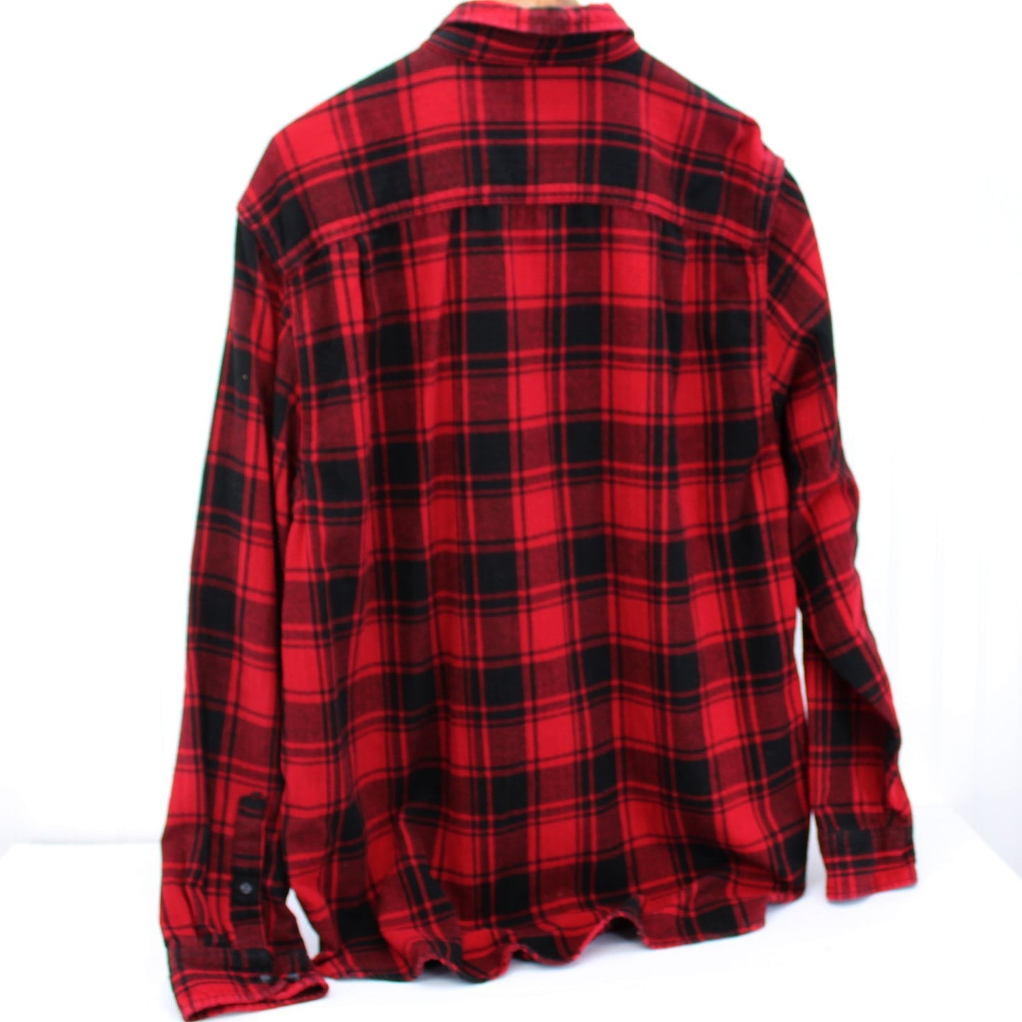 George Cotton Flannel Shirt Long Sleeve 2XL 50/52 Red Black Plaid  back view yoke design