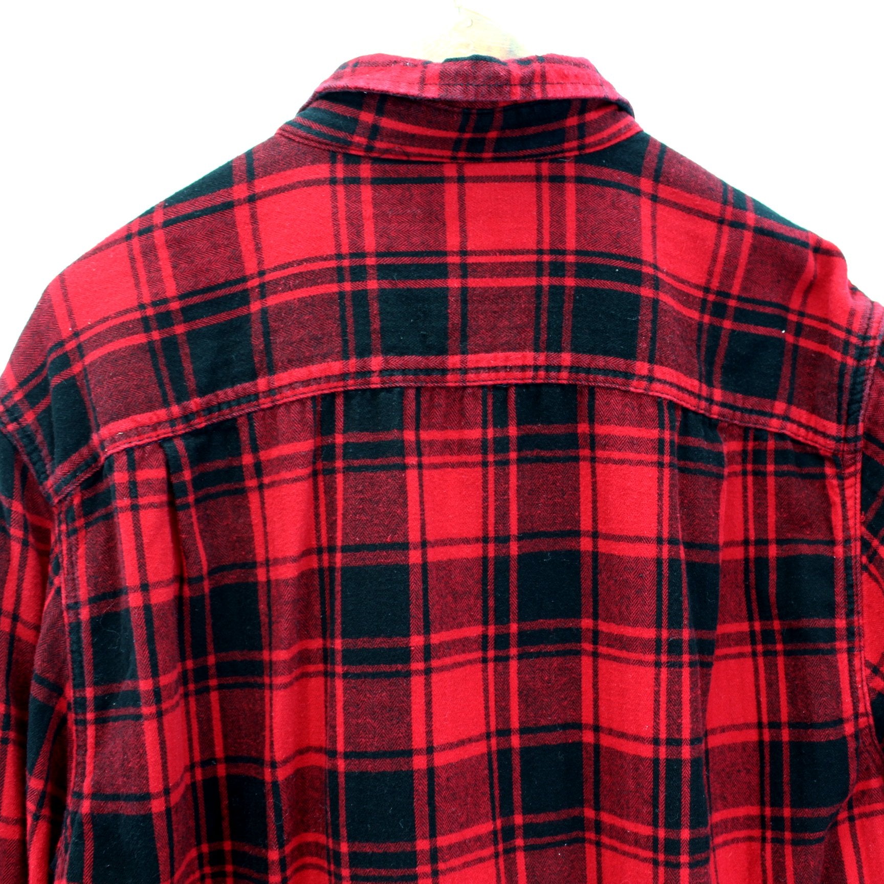 George Cotton Flannel Shirt Long Sleeve 2XL 50/52 Red Black Plaid  back closeup