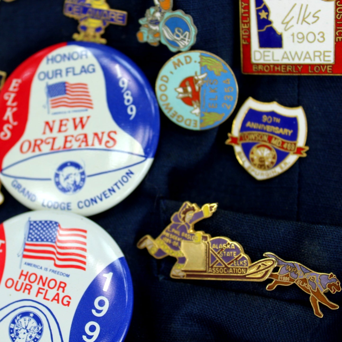 BPOE Elks Collectible Vest 240+ Unique Pins Medals Elks Memorabilia Most States Pins alaska dog sledder elks