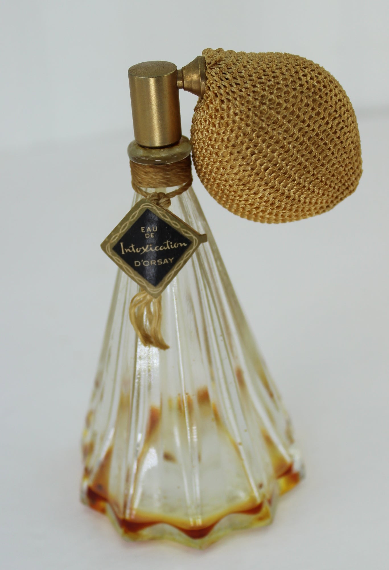 Vintage 1930s Atomizer D'Orsay Intoxication 2 Oz Perfume CollectibleBottle Tag Puffer hanging tag original