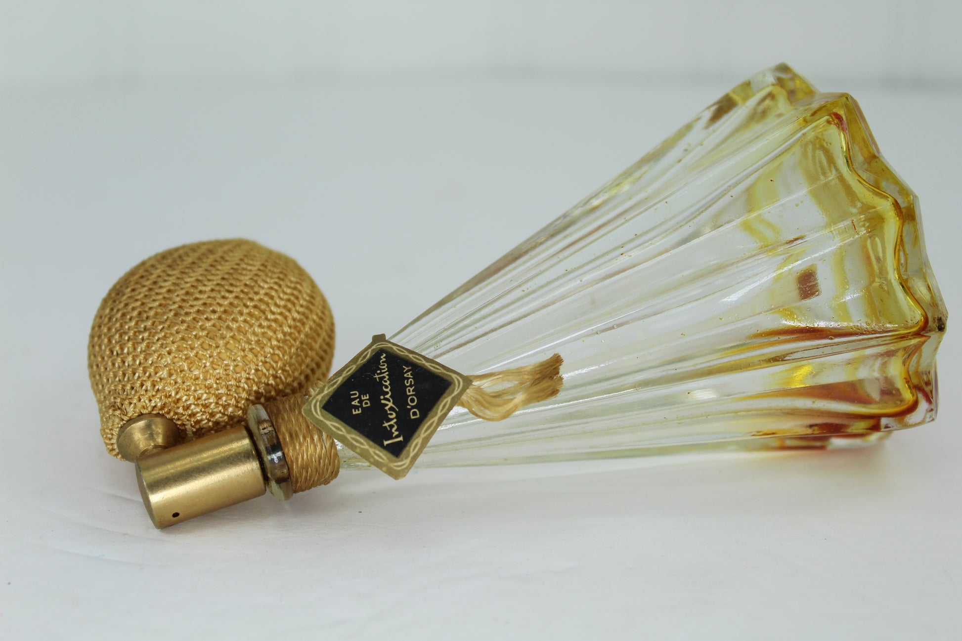 Vintage 1930s Atomizer D'Orsay Intoxication 2 Oz Perfume CollectibleBottle Tag Puffer beautiful heavy bottle