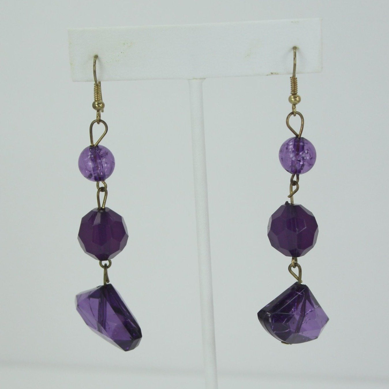 Purple Chandelier Earrings Post Variety Faceted Beads Stunning 3" Long unique