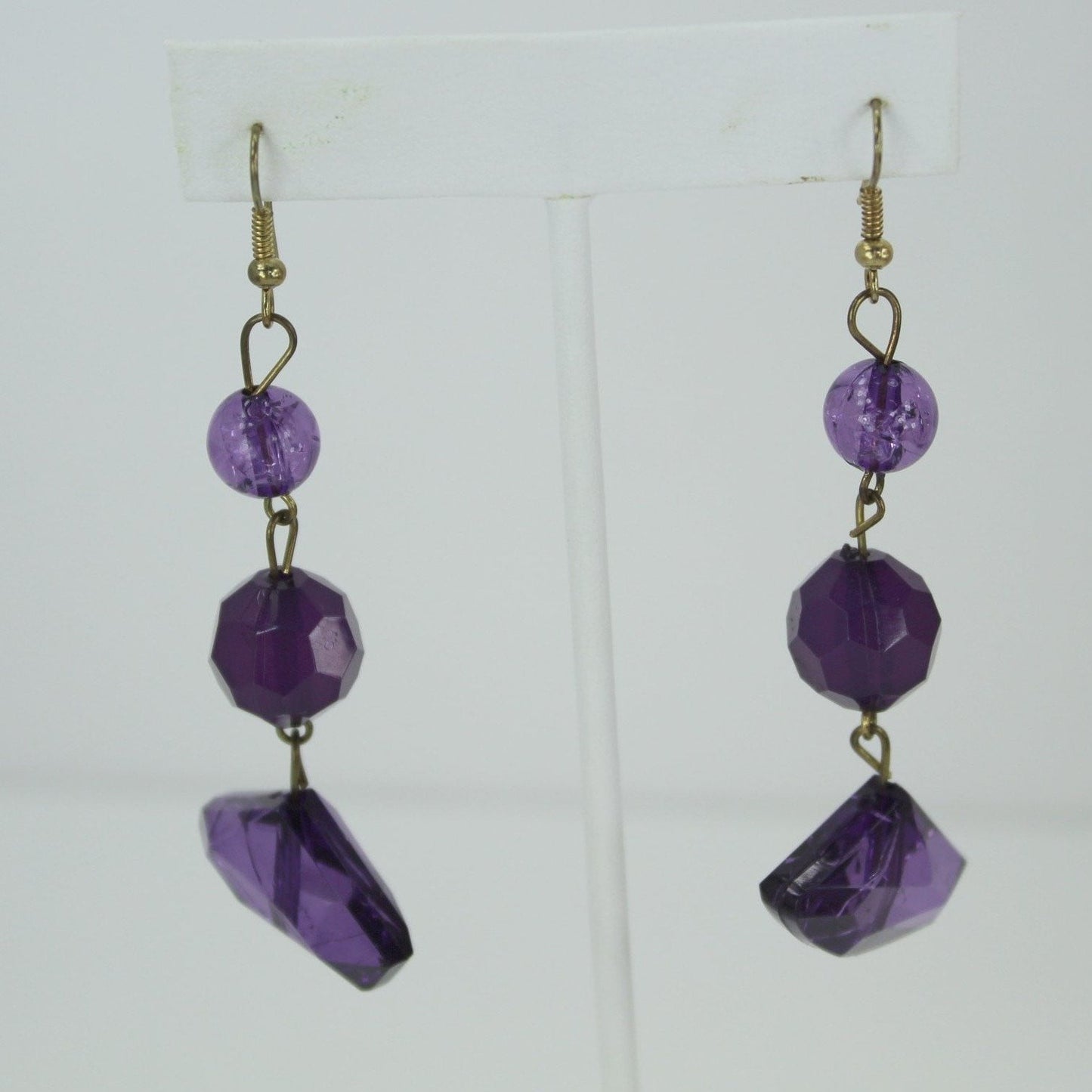 Purple Chandelier Earrings Post Variety Faceted Beads Stunning 3" Long fun