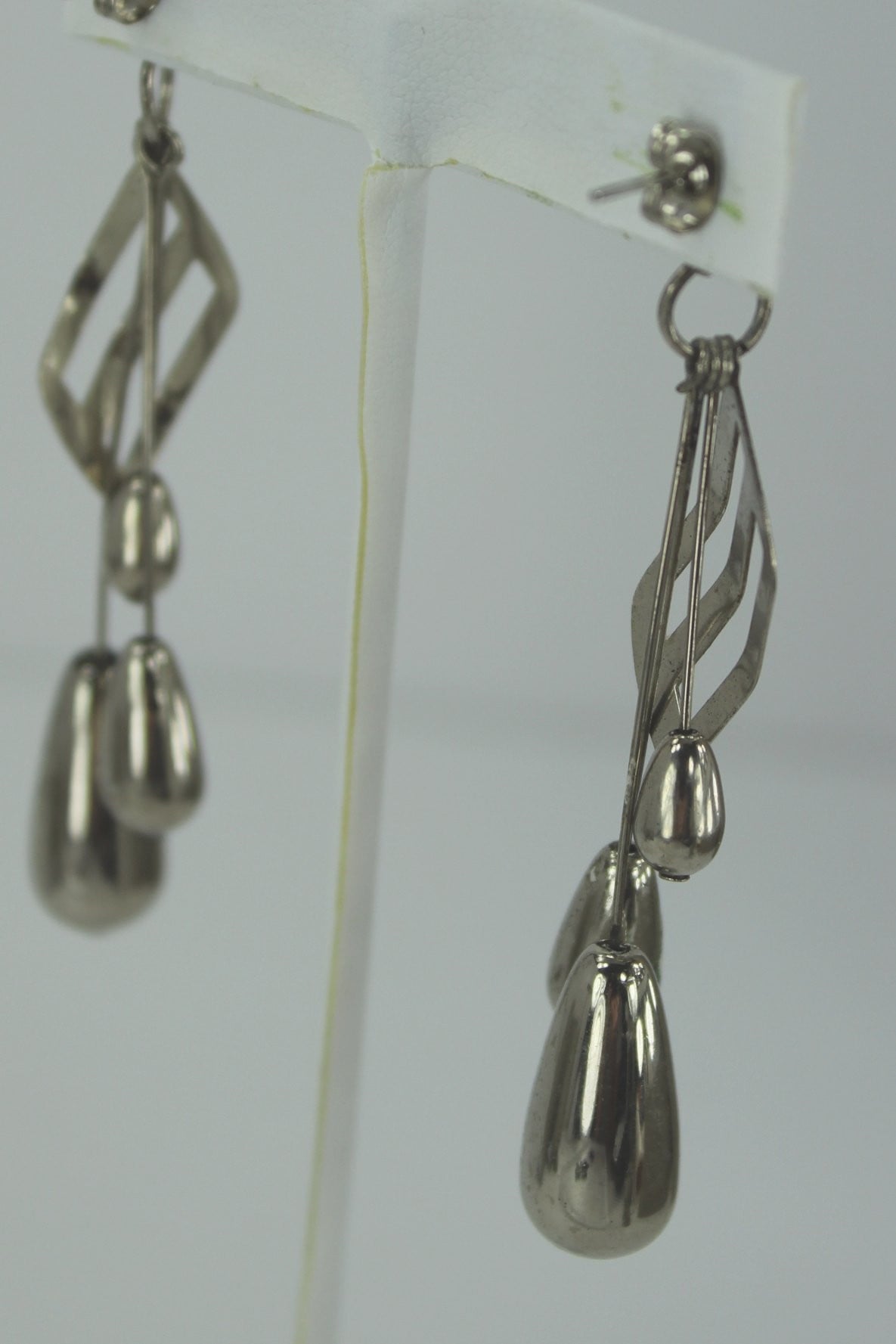 Long Modernist Earrings Post Lightweight Silver Tone Baubles Dangle Unique minimalist