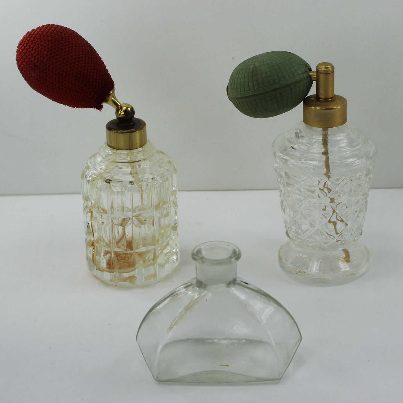 Collection 3 Old Glass Perfume Empty Bottles 2 Atomizer 1 Small Mini