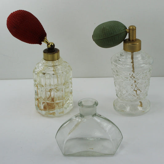 Collection 3 Old Glass Perfume Empty Bottles 2 Atomizer 1 Small Mini