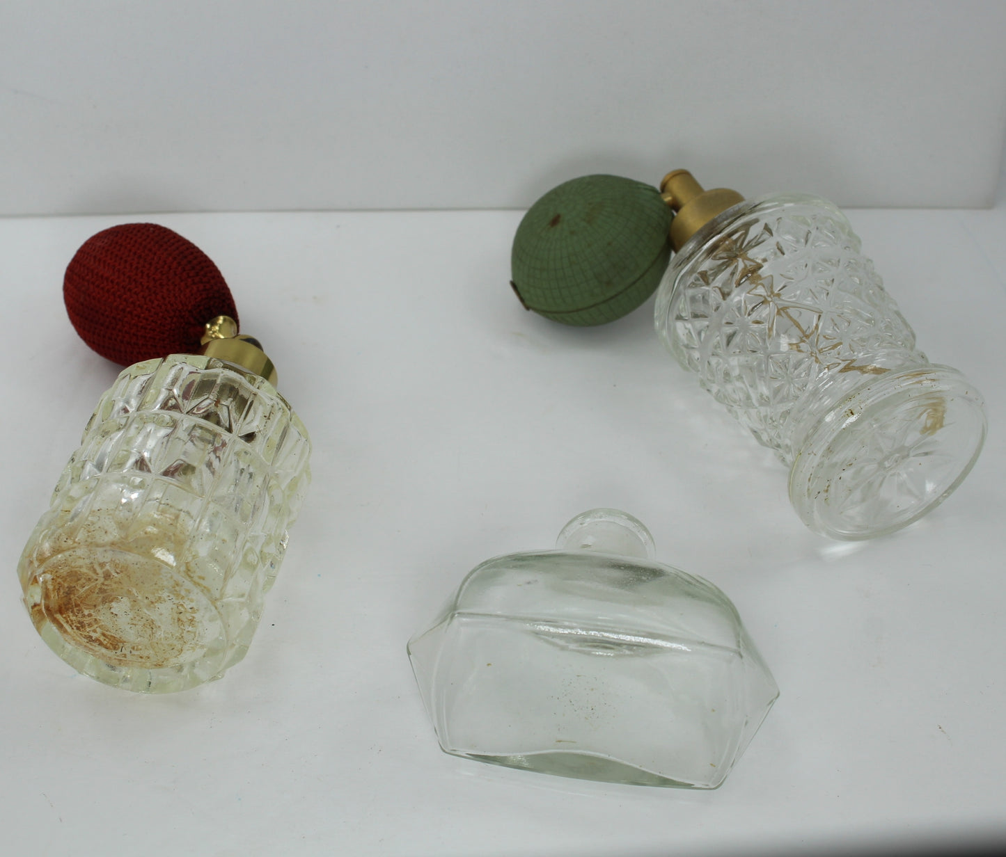 Collection 3 Old Glass Perfume Empty Bottles 2 Atomizer 1 Small Mini beauty salon display