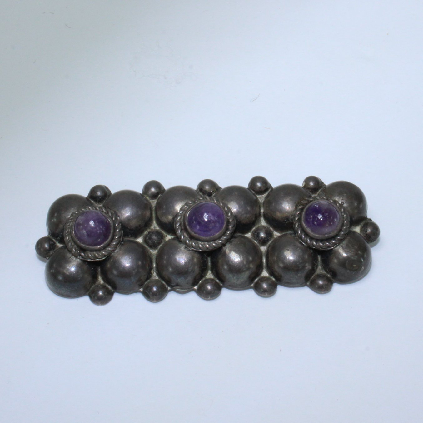 Older Mexico Silver Pin Geometric Dimensional Purple Stones