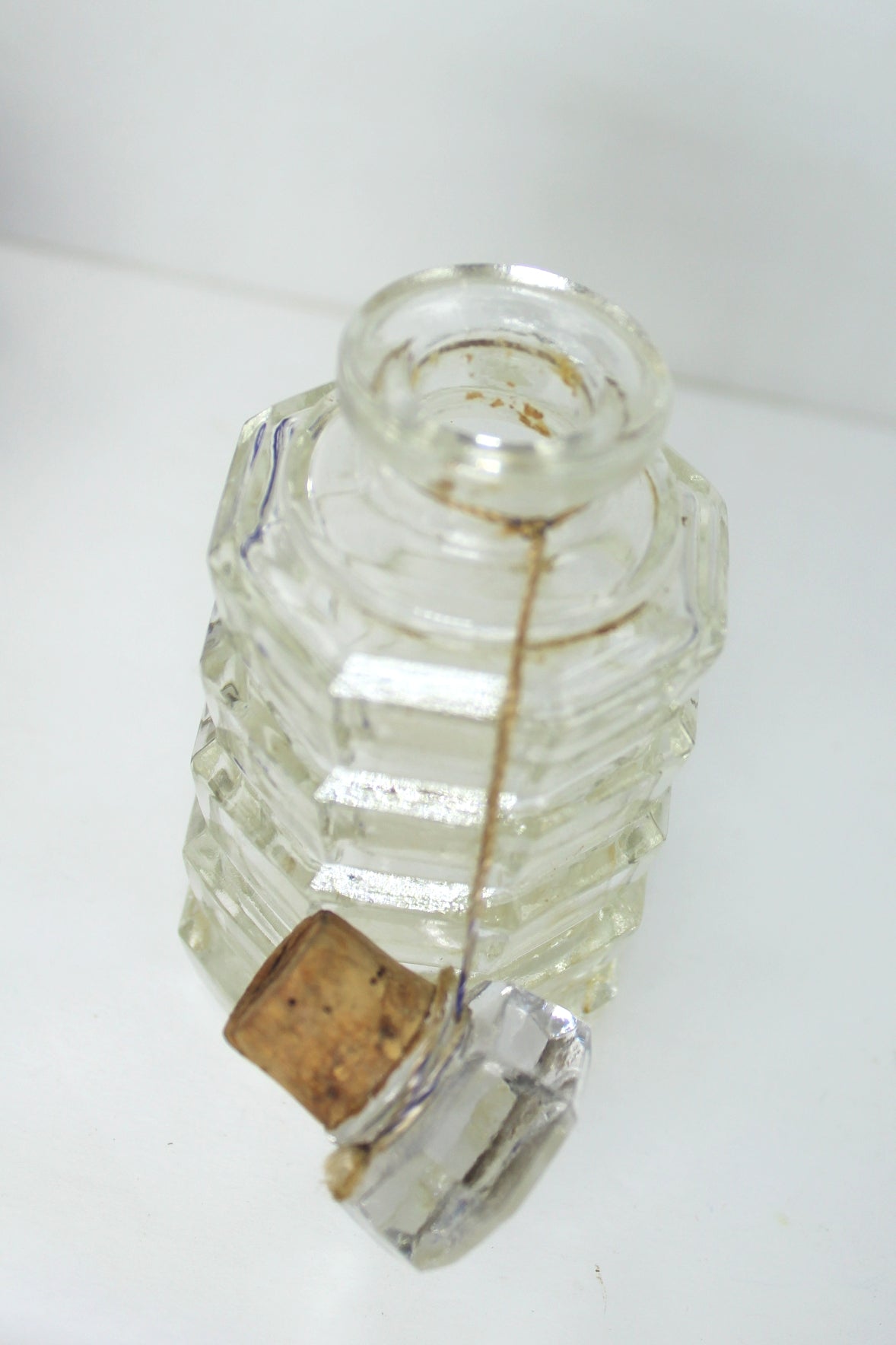 Collection 3 Old Glass Perfume Medicine Empty Bottles Cobalt Cork Stopper stacked design octagon bottle