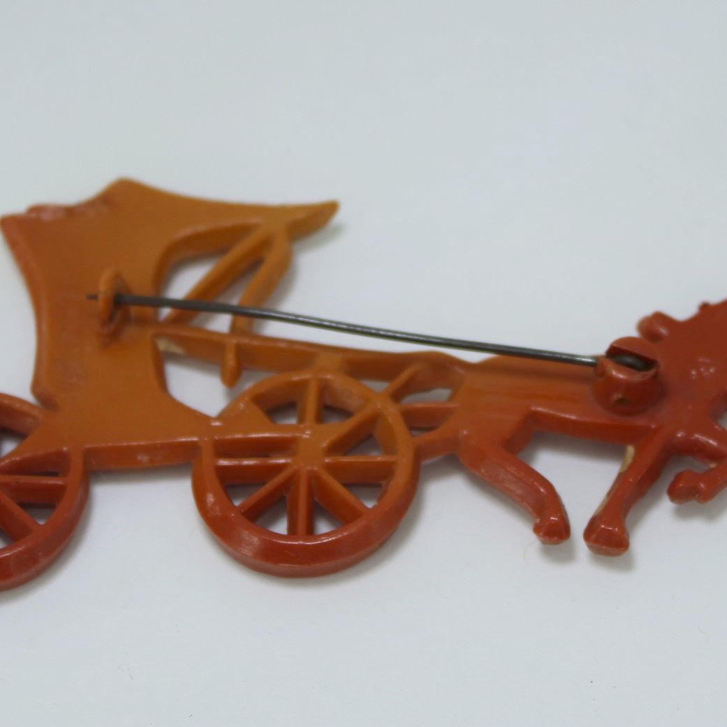 One Horse Carriage Buggy Pin Burnt Orange Pat 133919 N Barbieri 1942 closeup of C pin