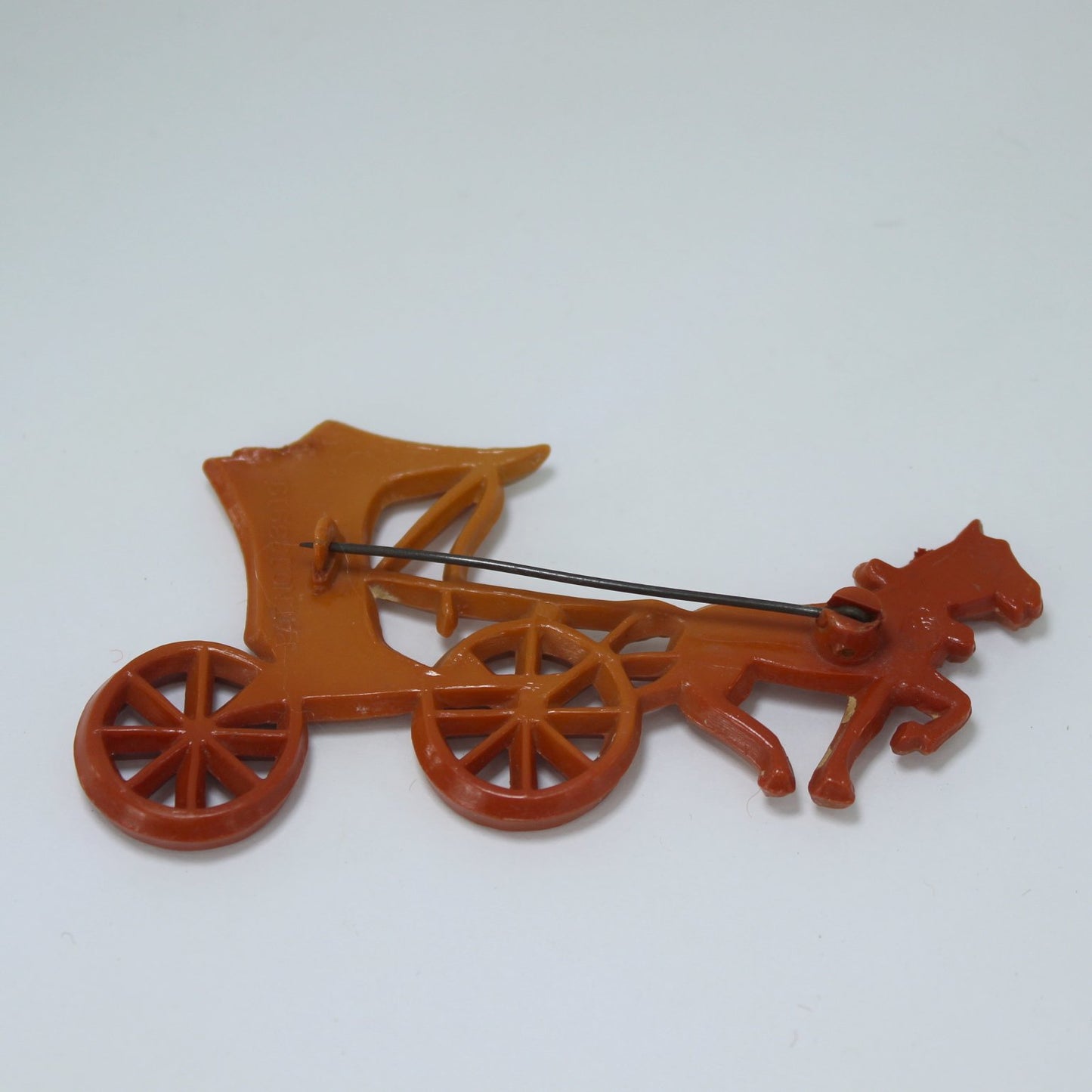 One Horse Carriage Buggy Pin Burnt Orange Pat 133919 N Barbieri 1942 reverse of pin