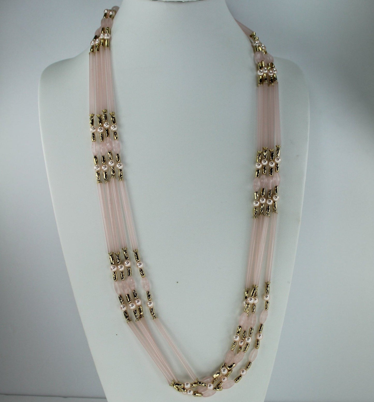 Marvella Pearl Necklace Pink Beads New with Tag 4 strand 34" unworn