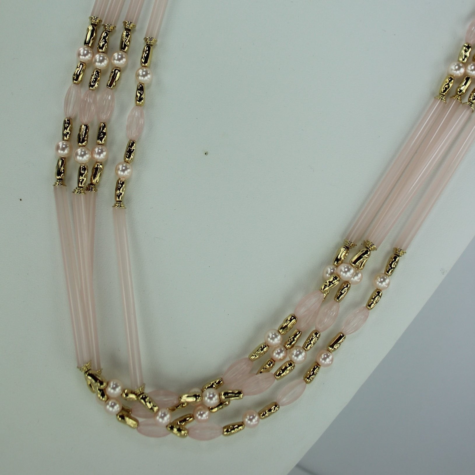 Marvella Pearl Necklace Pink Beads New with Tag 4 strand 34" elegant