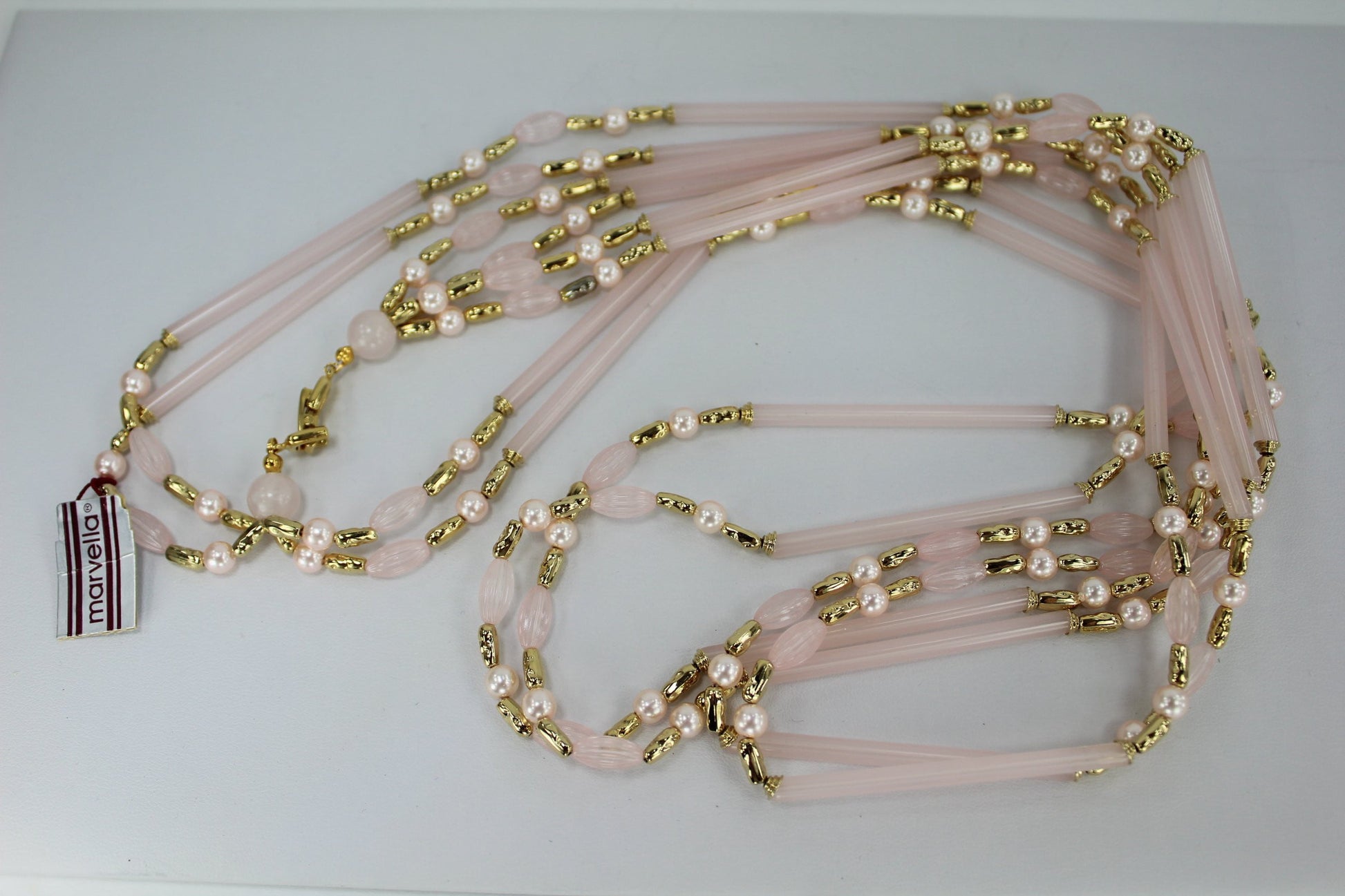 Marvella Pearl Necklace Pink Beads New with Tag 4 strand 34"