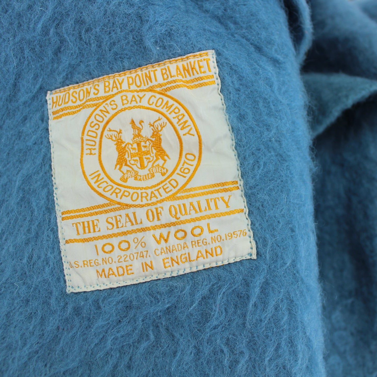 Hudson Bay Wool Blanket Blue Pastel Series 1930 1960 Excellent Estate original ribbon label made england