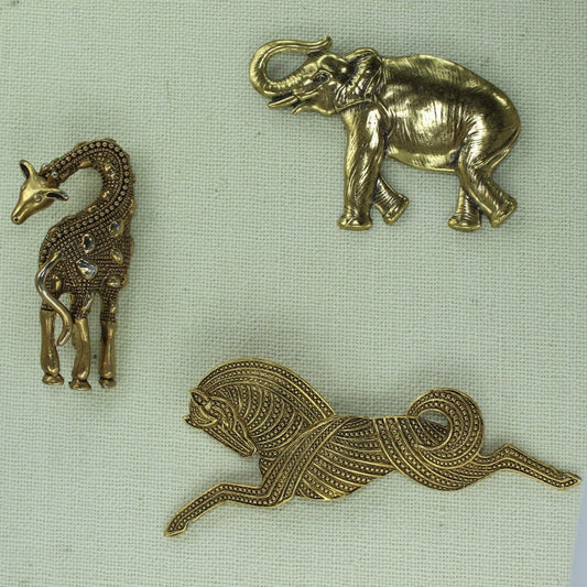 Animal Vintage Pins Lot 3 Unique Giraffe Stylized Horse Elephant  from Estates