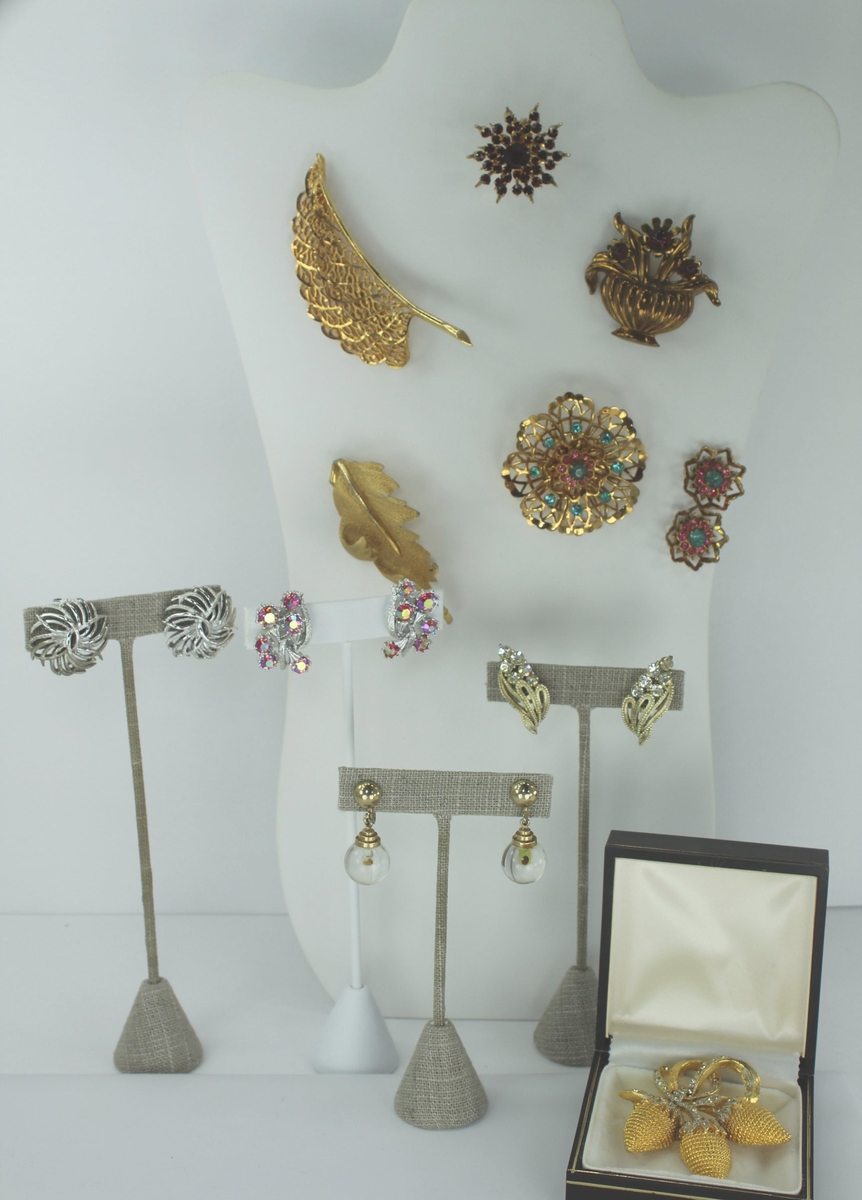 Vintage CORO Jewelry Lot 10 Piece Demi  Earrings Pins Signed Designer