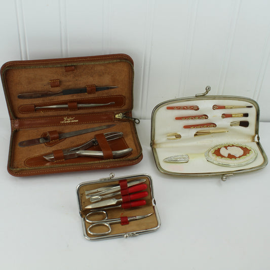 Neat Vintage Collection of 3 Nail Cosmetic Travel Kits Sets Griffon England Germany