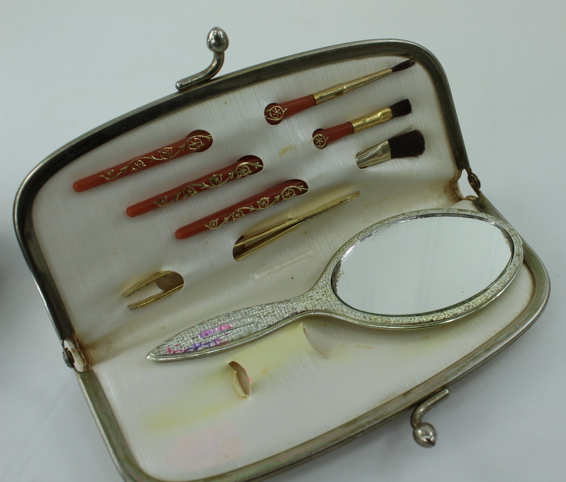 Neat Vintage Collection of 3 Nail Cosmetic Travel Kits Sets Griffon England Germany nice little hand mirror