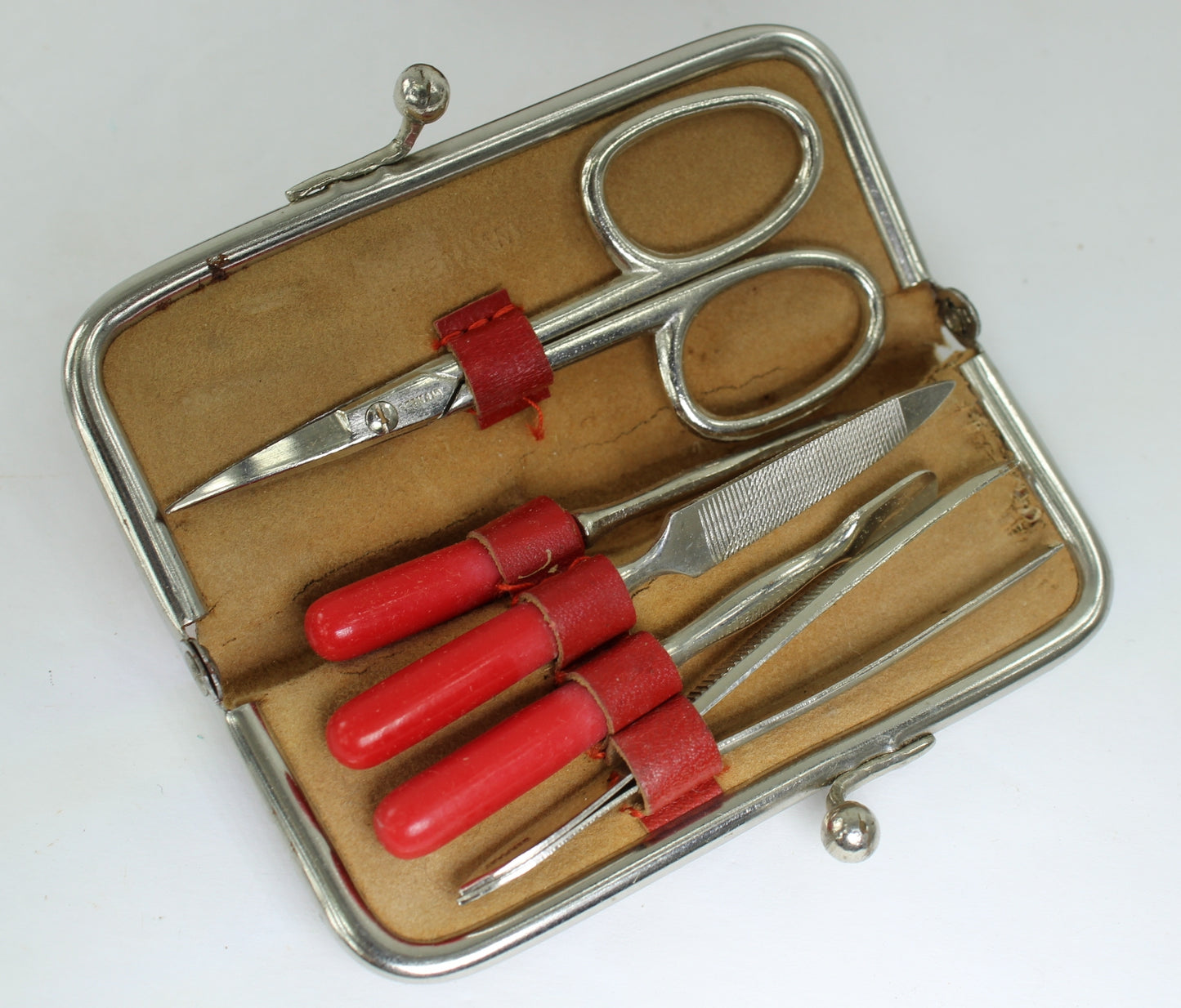 Neat Vintage Collection of 3 Nail Cosmetic Travel Kits Sets Griffon England Germany red leather pocket size nail tweezer kit