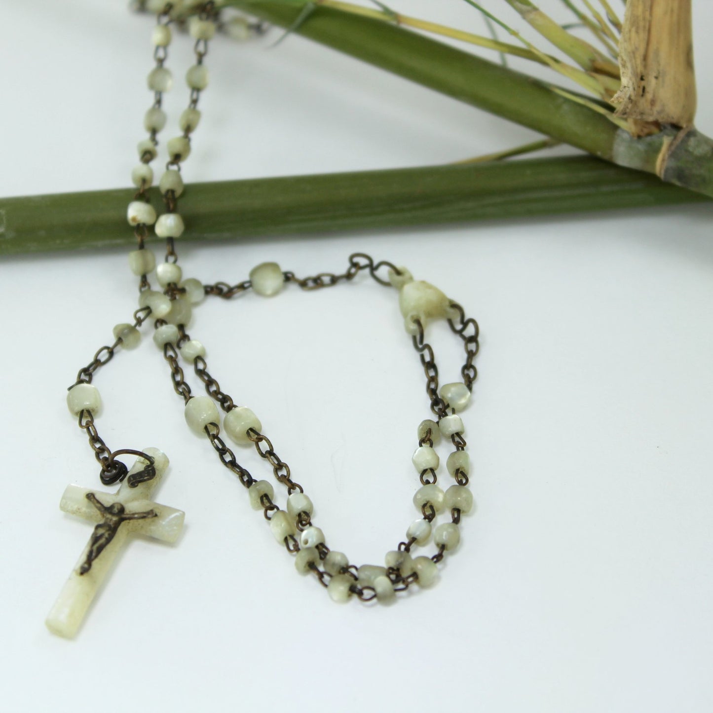 Rosary Mother of Pearl Cross Beads 1950s