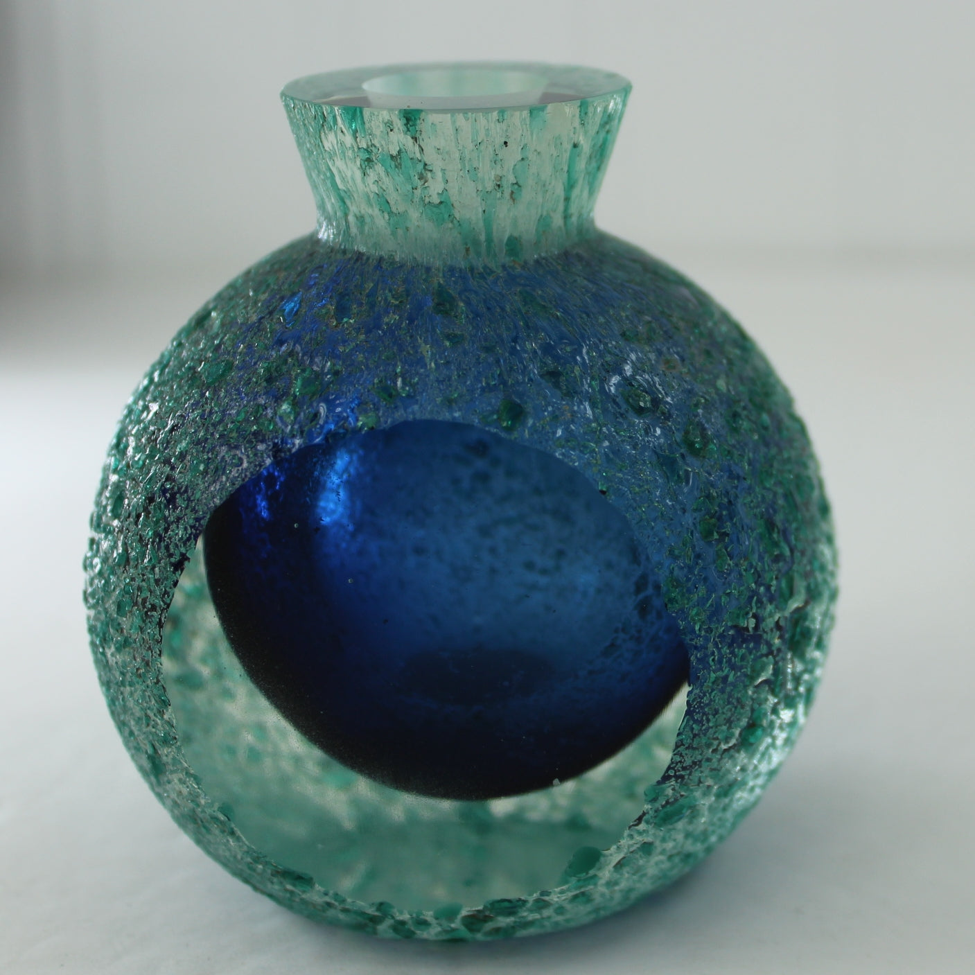 Blue Encrusted Perfume Bottle Glass Hand Blown Encased Blues Aqua Outstanding cobalt aqamarine