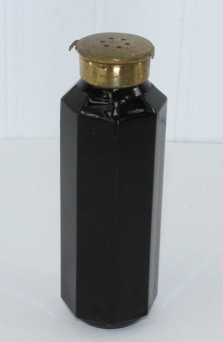Le Debut Noir Richard Hudnut 1927 Talc Bottle Black Glass Octagonal Unique Closure 5 1/8" high