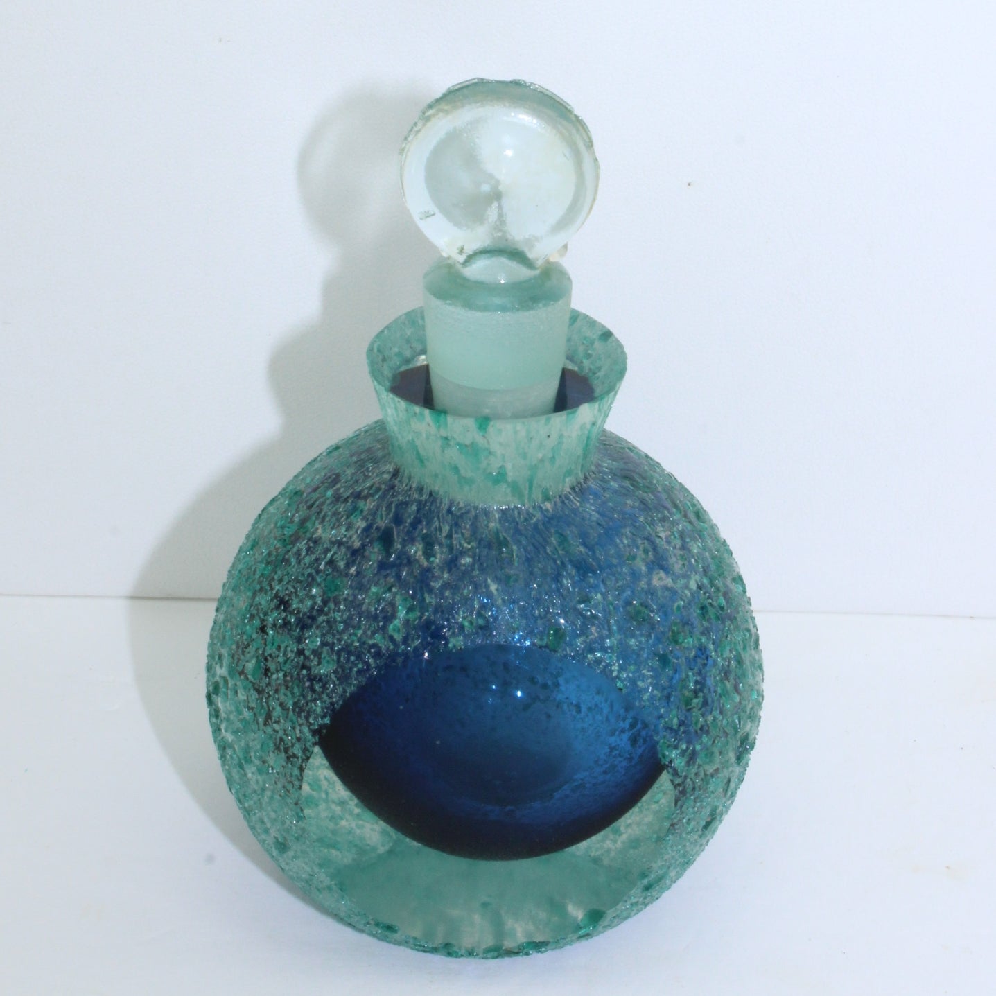 Blue Encrusted Perfume Bottle Glass Hand Blown Encased Blues Aqua Outstanding