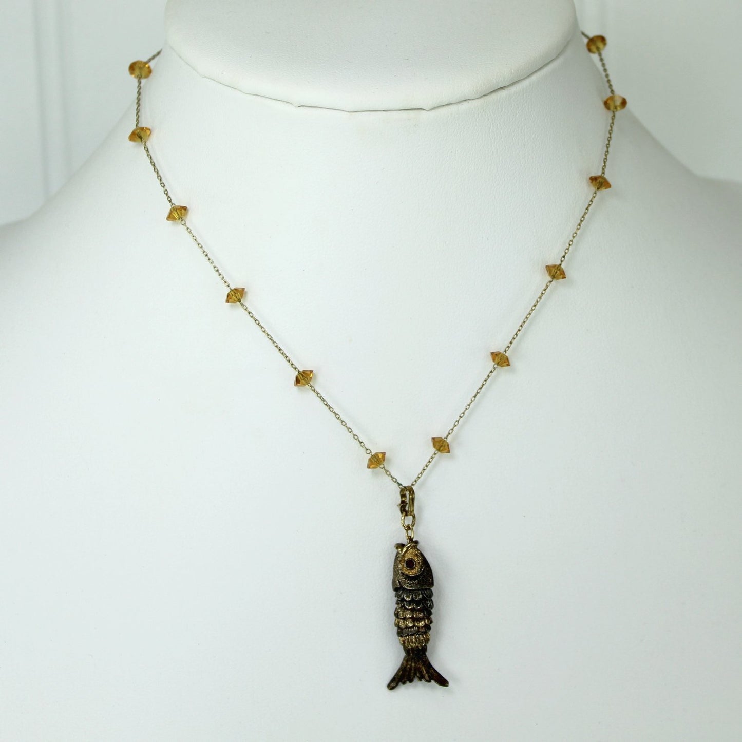 Stunning Necklace Monet Articulated Fish Amber Crystal Chain