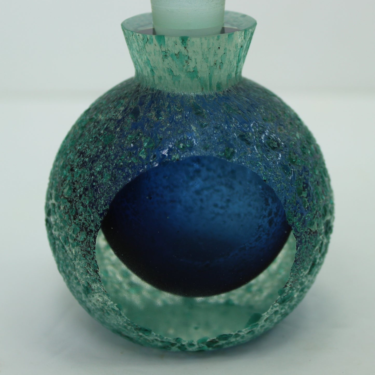 Blue Encrusted Perfume Bottle Glass Hand Blown Encased Blues Aqua Outstanding heavyweight