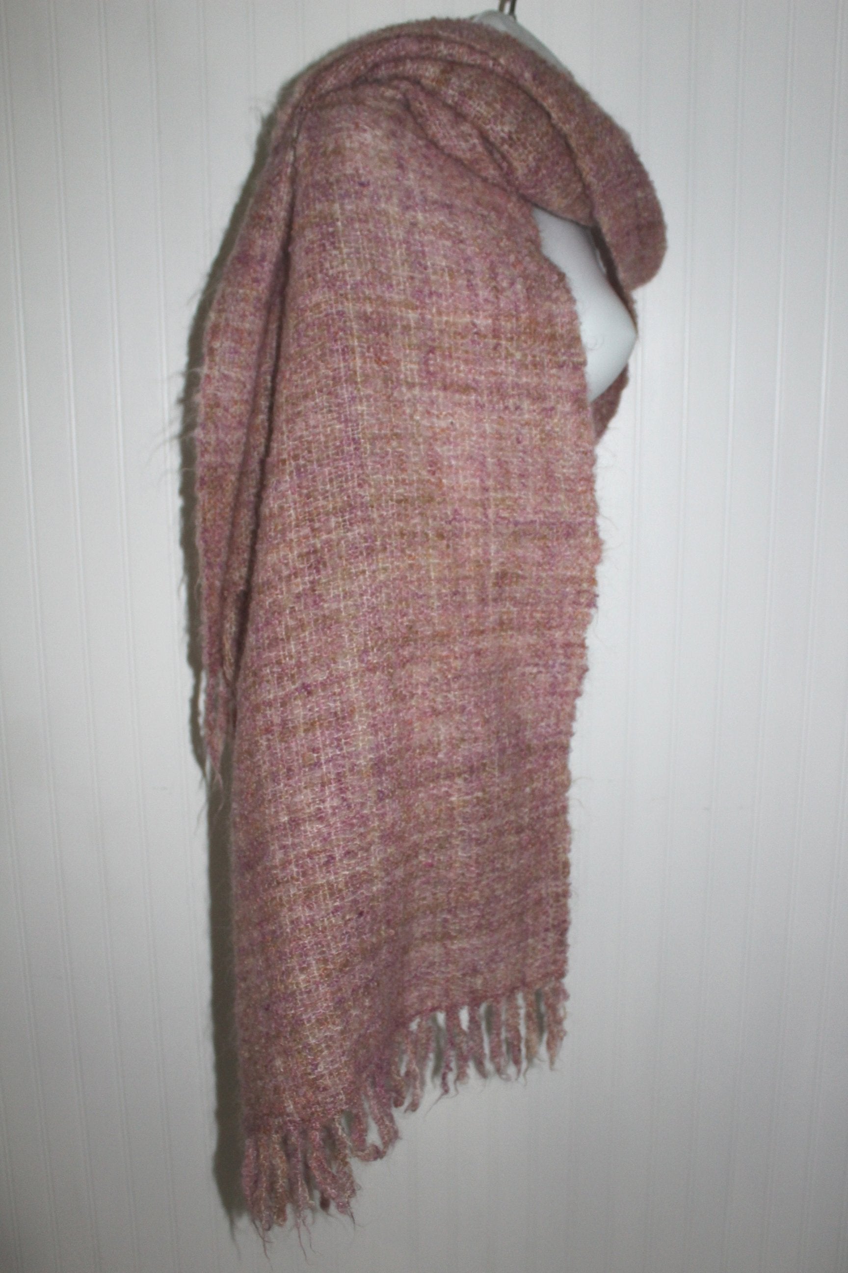 Fringed Wool Shawl Lavenders Purple Cocoa Long 25" X 78" Lightweight exceptional