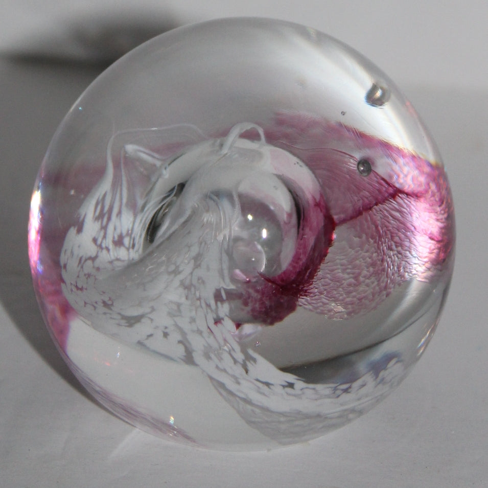 Paperweight Control Bubble Marked CllG Pink Rose White Fantasy undersea fantasy
