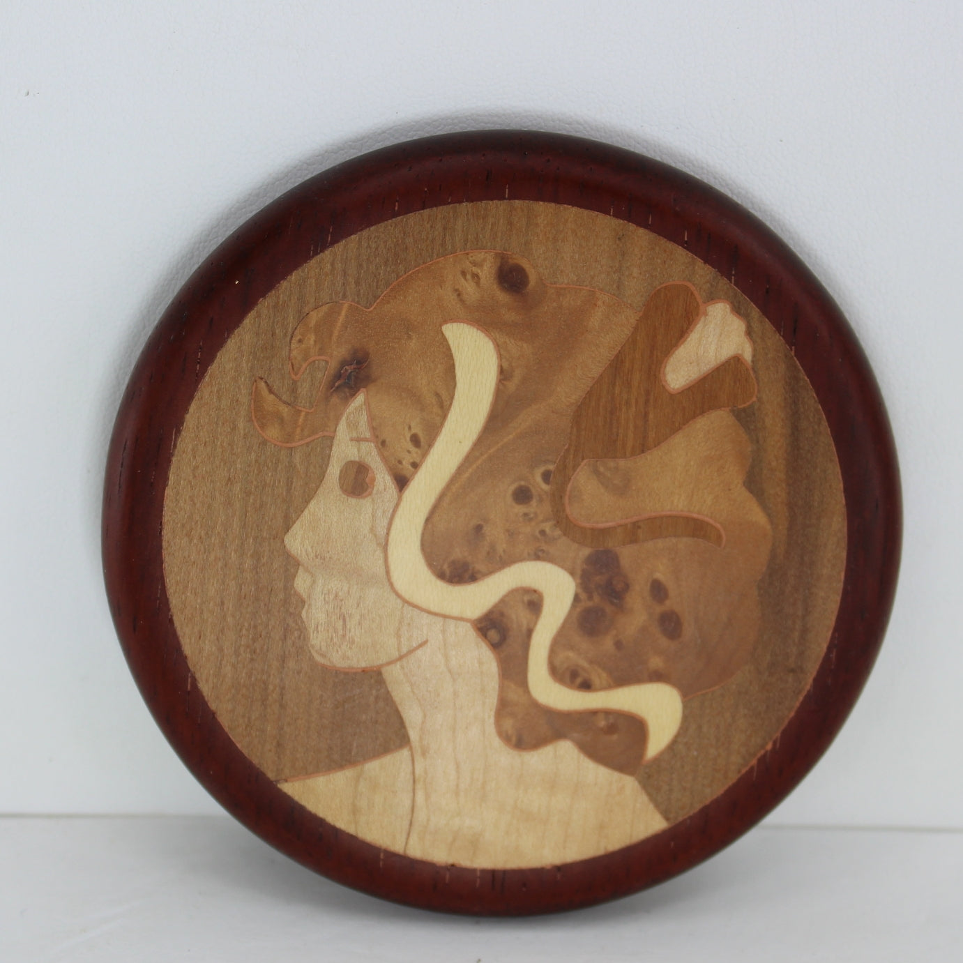 Artisan Made Small Purse Hand Beveled Mirror Wood Inlay Woman's Face