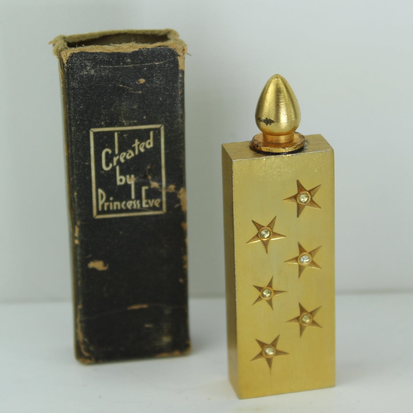 Vintage Princess Eve Purse Perfume Bottle 1946 Gilt Rhinestoe Stars Original Box