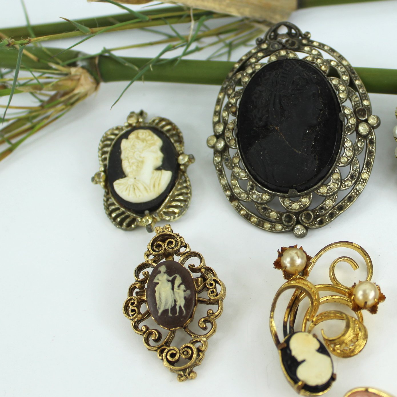 Collection Cameo Jewelry DIY Project Pins Earrings Lockets Repurpose closeup pins