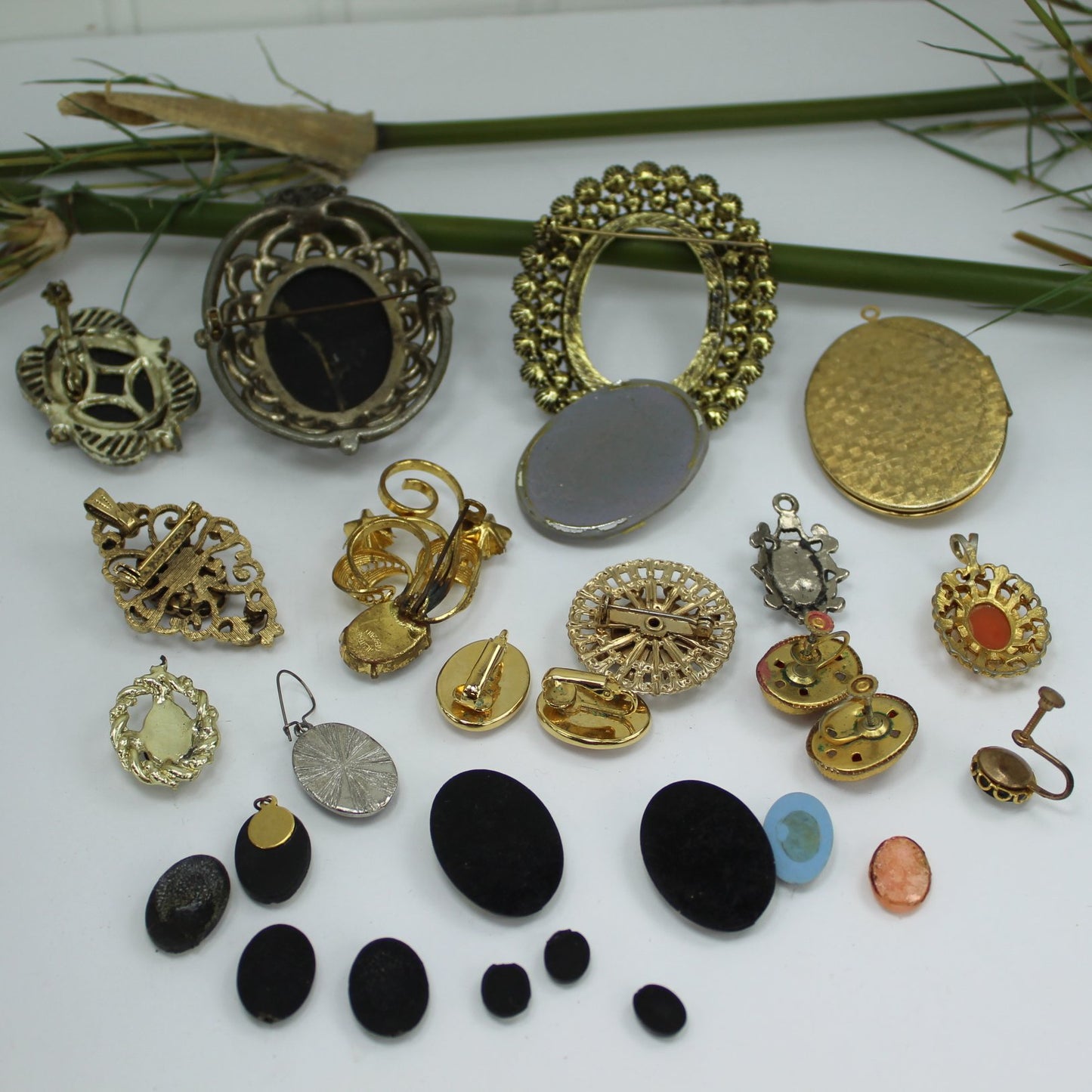Collection Cameo Jewelry DIY Project Pins Earrings Lockets Repurpose reverse side collection lot
