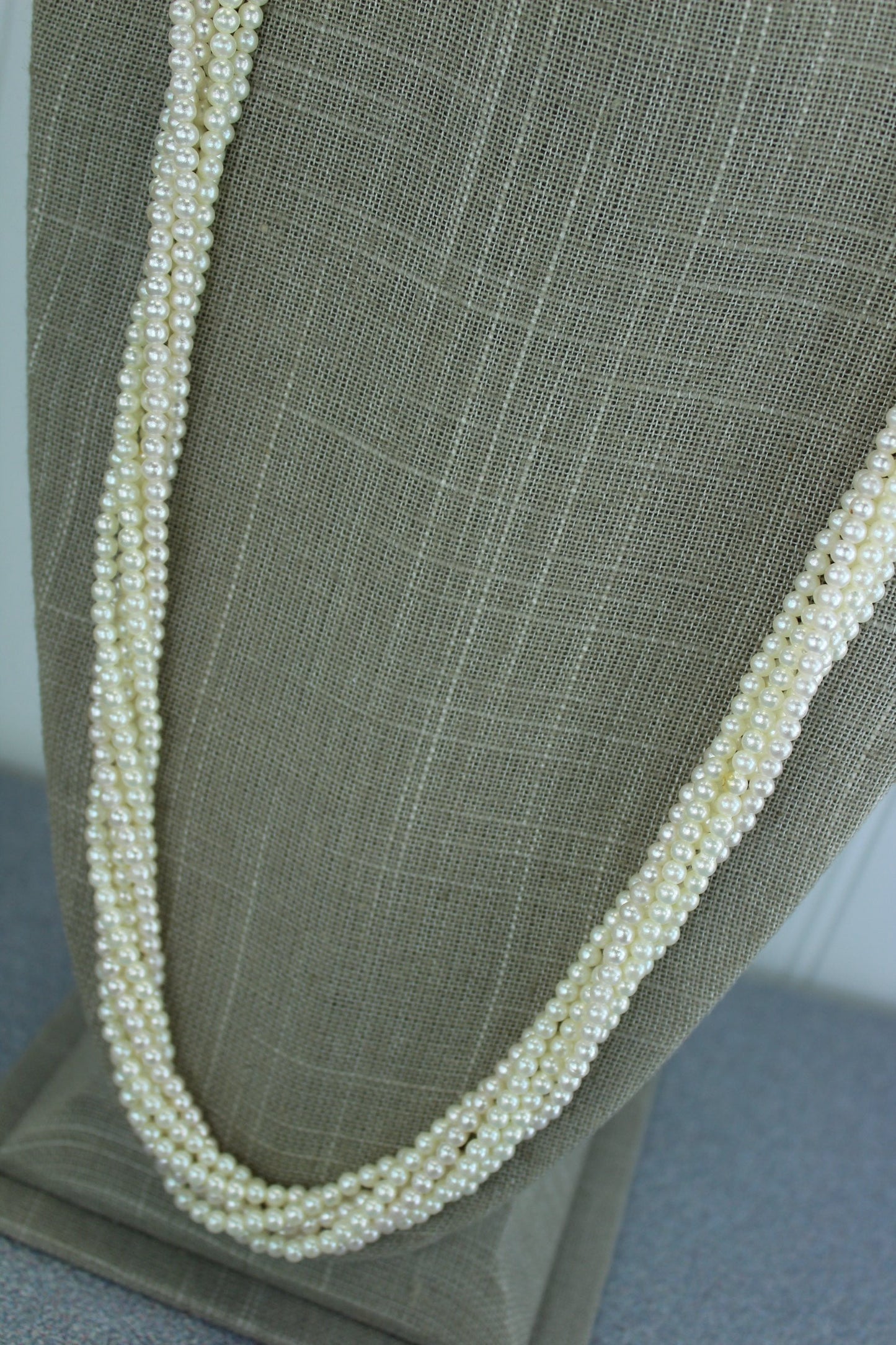 Vintage Faux Pearl Nercklace 3 Strand Long 16" Rope Push Lock Nice Quality Elegant ivory