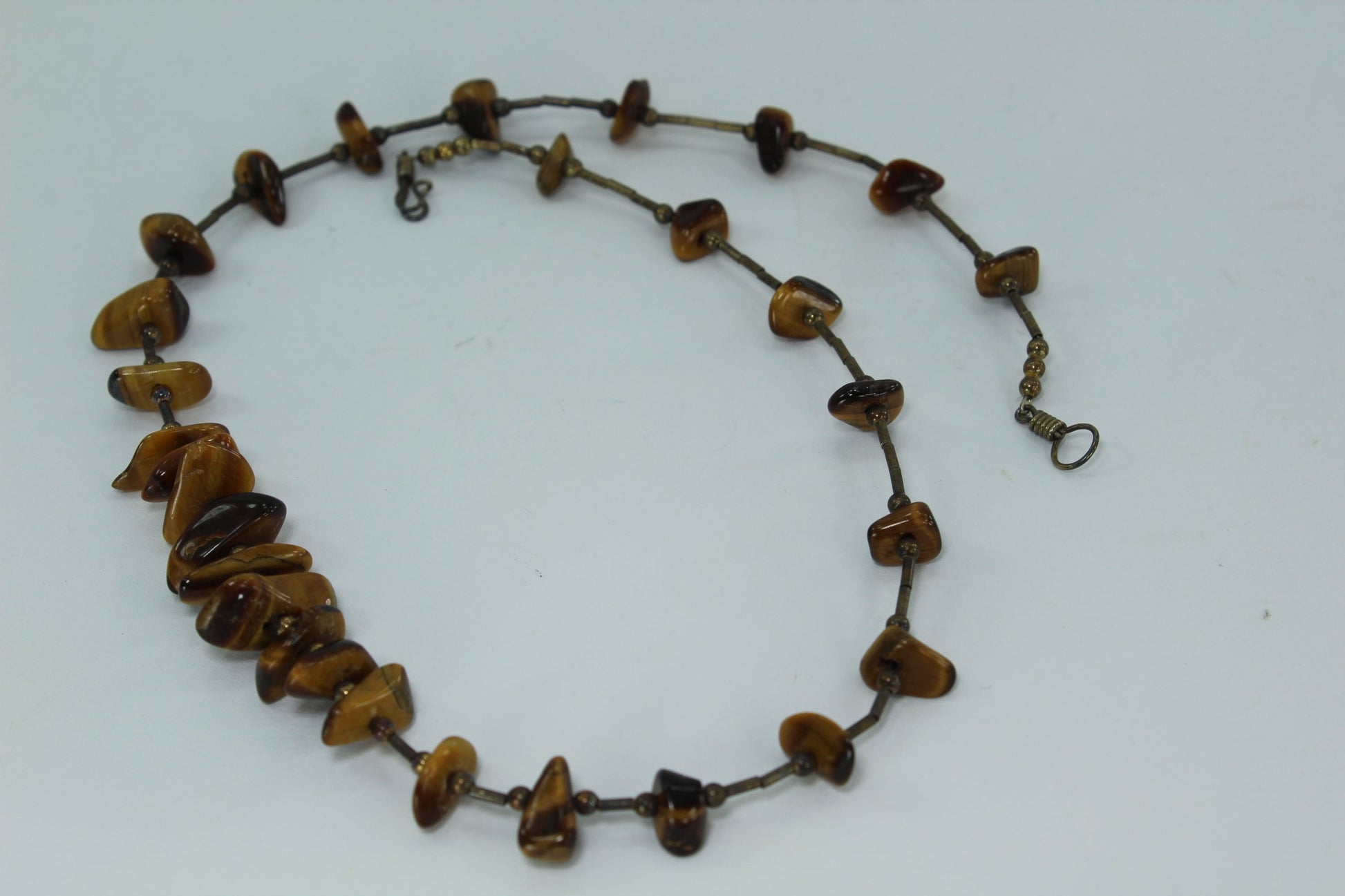 Necklace Tigers Eye Nugget Shapes Silver Beads Great Feel Look 16"  natural