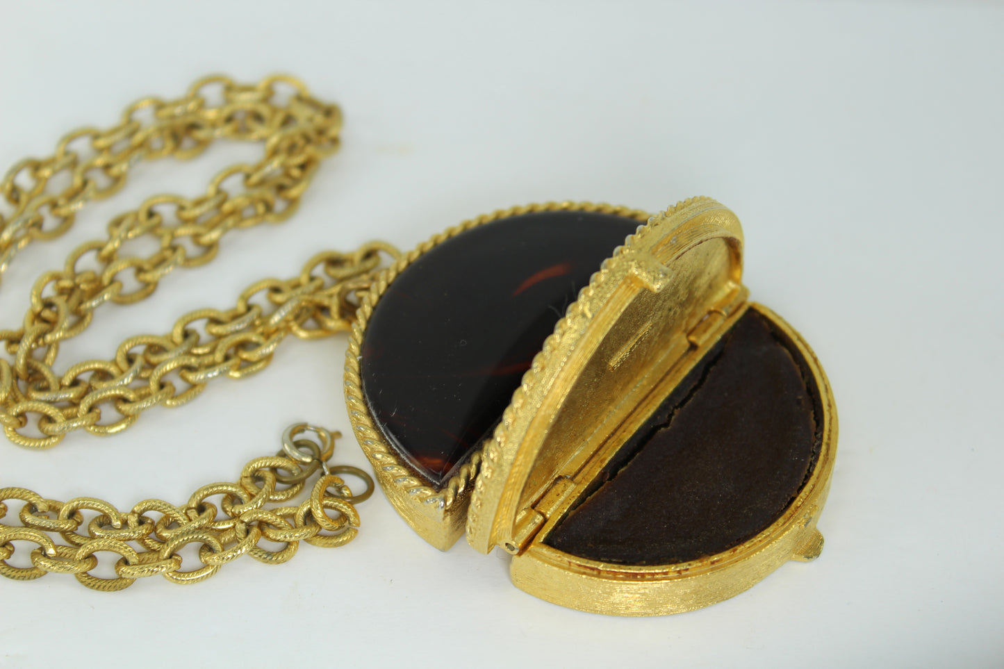 Estee Lauder Necklace Solid Perfume Faux Tortoise Rare 1960s youth dew solid perfume