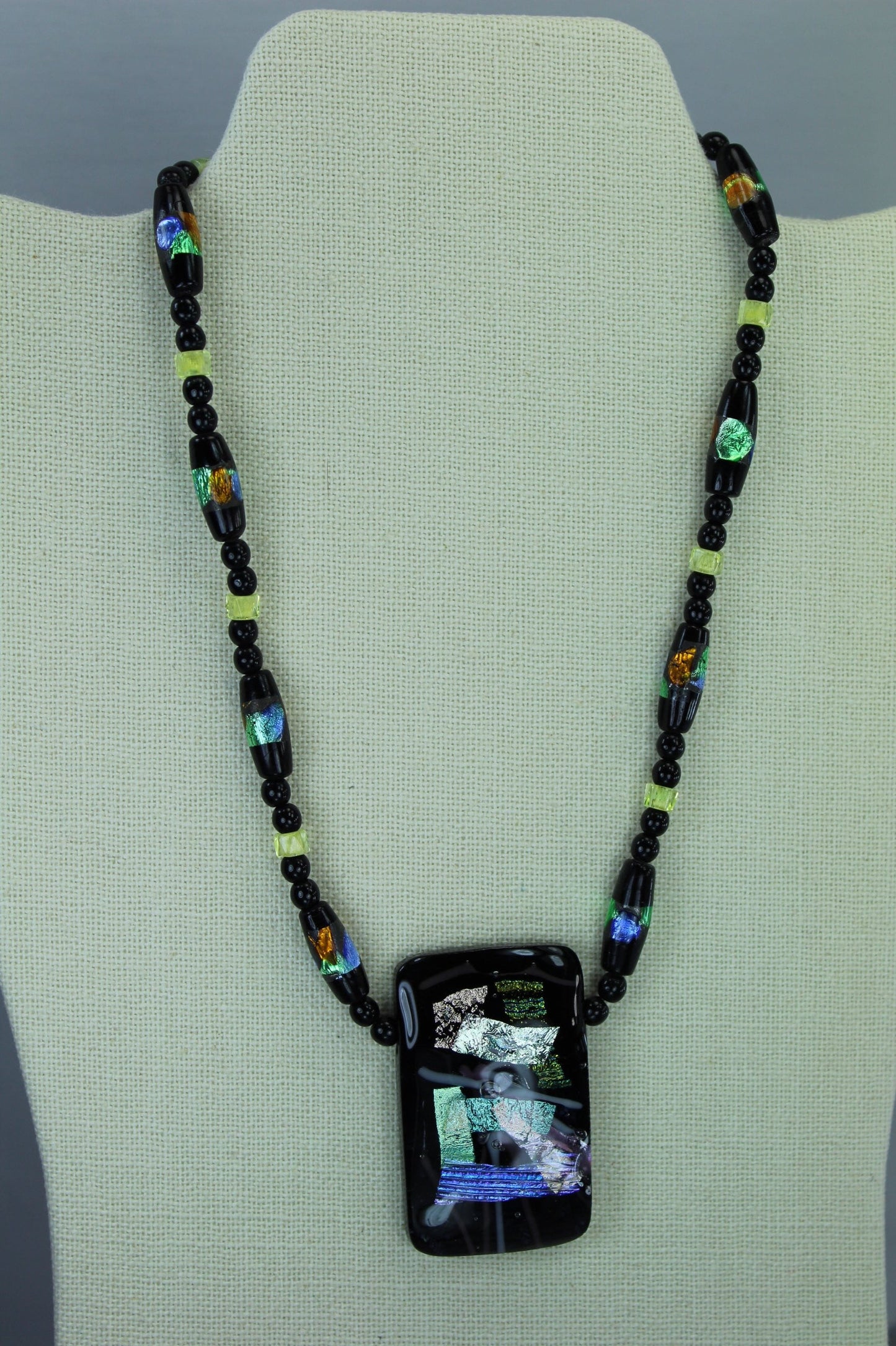 Artisan Dichoric Glass Necklace Black with Vibrant Colors