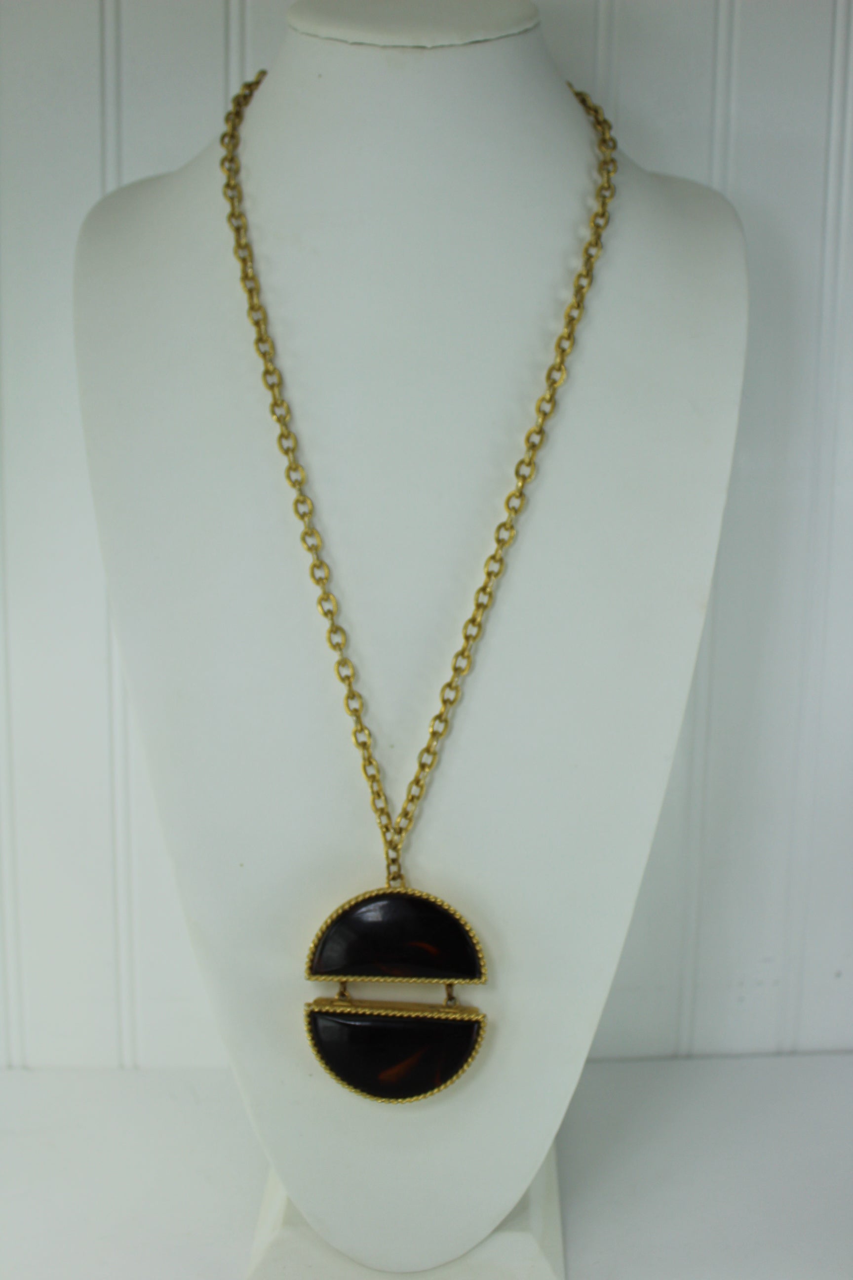 Estee Lauder Necklace Solid Perfume Faux Tortoise Rare 1960s heavy chain necklace