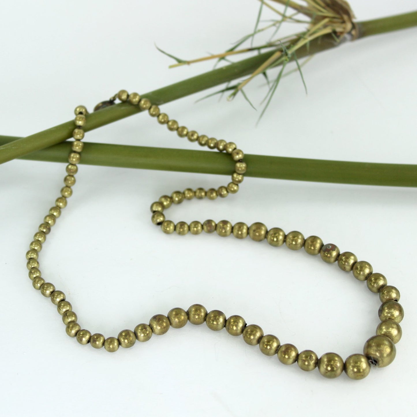 Brass Bead Necklace 1940s Graduated Size Chain Strung