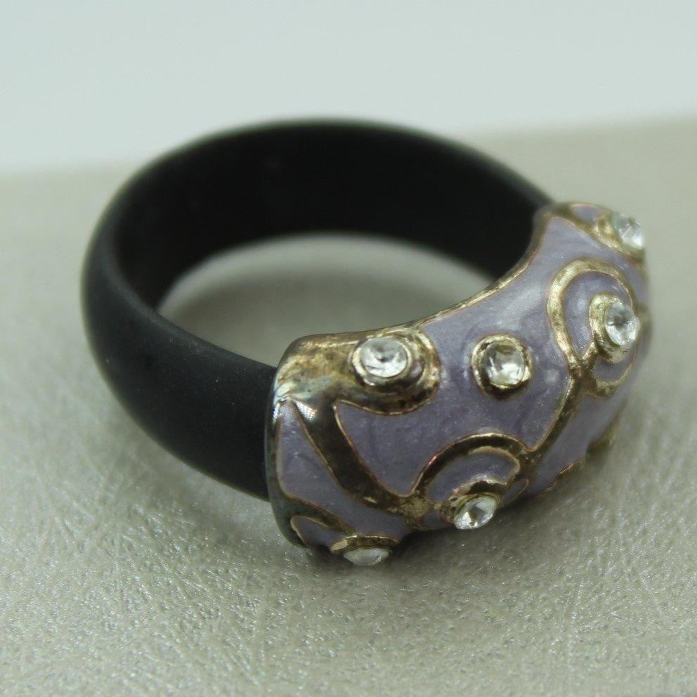 Pomona Orian Ring Lavender Enamel Bright Crystals Cool New on Card rare