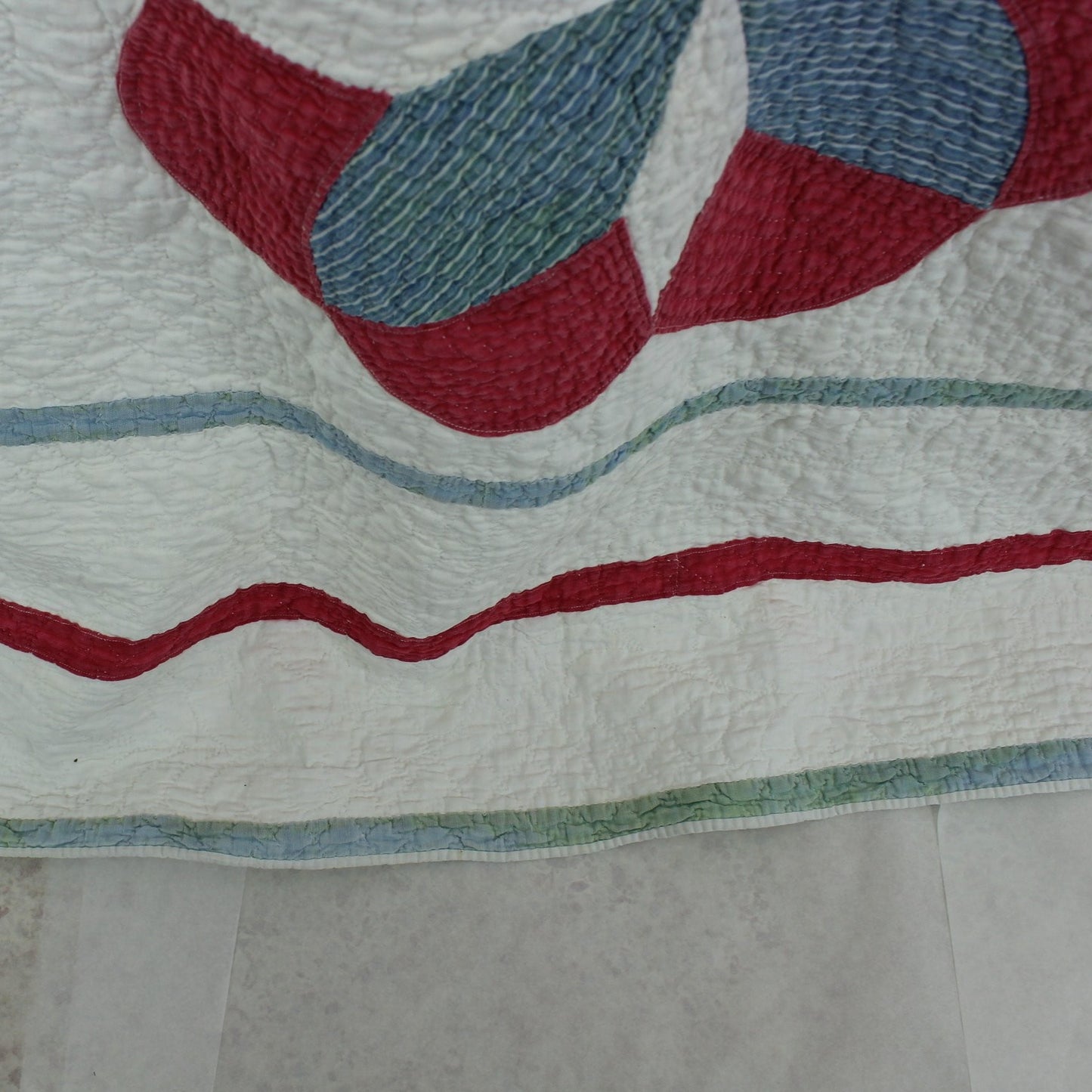 Antique Intricate Hand Stitched Quilt - Early 1900s Cotton Red Blue 9 Design - Natural Cotton Fill all season bed cover