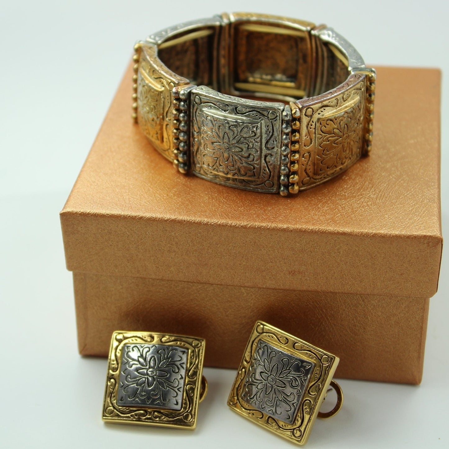 Vintage Set PREMIER Bracelet Earrings Handsome Squares Multi Metal