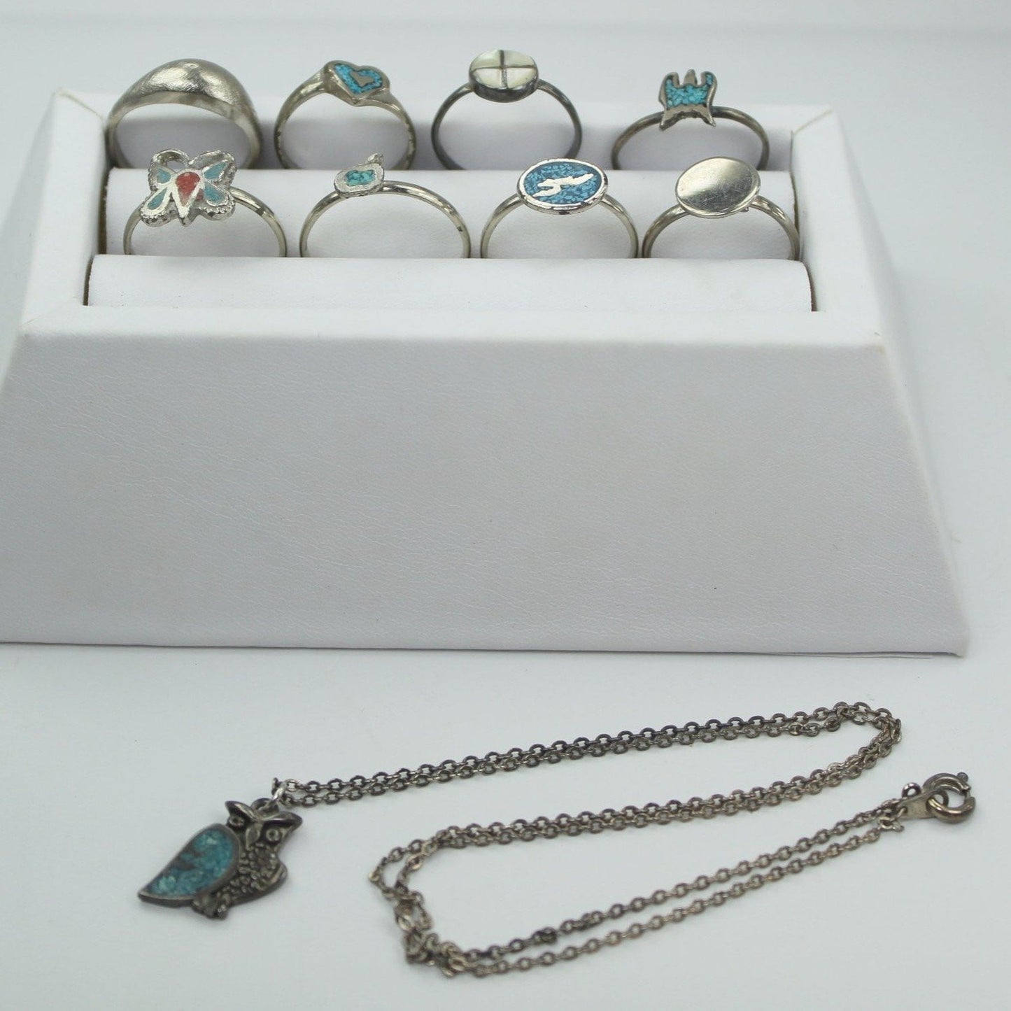 Lot 8 Costume Rings 1 Owl  Necklace Turquoise Southwest Designs