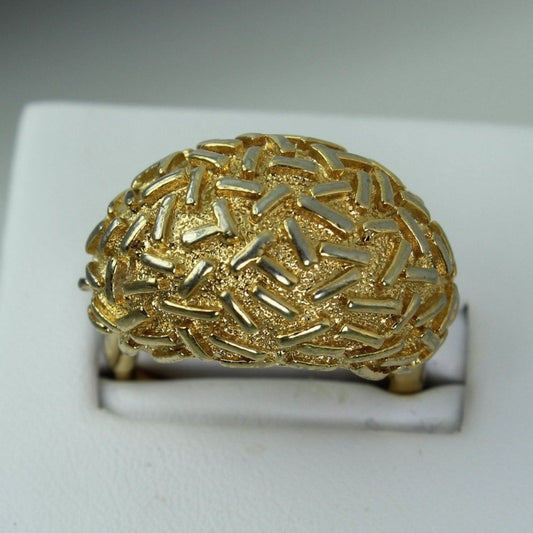 Textured Dome Ring Shank Gold Tone Modernistic Vintage