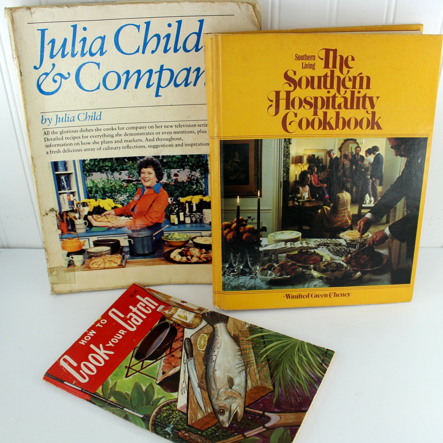 Collection 3 Classic Vtg Cookbooks Southern Hospitality 1977  Julia Child & Co 1978 Rube Allyn 1963 Cooking Your Catch